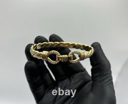 9ct Gold On Silver Unisex Cz Heavy Hook Bangle