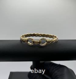 9ct Gold On Silver Unisex Cz Heavy Hook Bangle