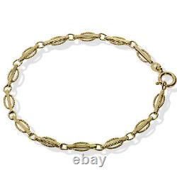 9ct Gold Oval Bracelet Curb Round Bar Link Fancy Engraved Bangle Gift Boxed