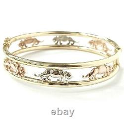 9ct Gold Panther Bangle Ladies Three Colour Yellow White Rose 13.7g 12.5mm Wide