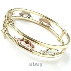 9ct Gold Panther Bangle Ladies Three Colour Yellow White Rose 13.7g 12.5mm Wide