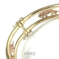 9ct Gold Panther Bangle Ladies Three Colour Yellow White Rose 13.7g 12.5mm Wide