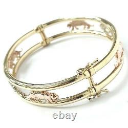 9ct Gold Panther Bangle Ladies Three Colour Yellow White Rose 13.7g 12.5mm Wide