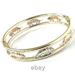 9ct Gold Panther Bangle Ladies Three Colour Yellow White Rose 13.7g 12.5mm Wide