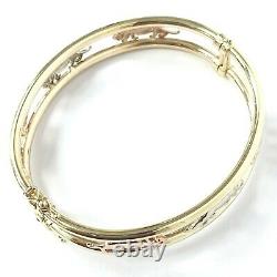 9ct Gold Panther Bangle Ladies Three Colour Yellow White Rose 13.7g 12.5mm Wide