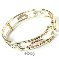 9ct Gold Panther Bangle Ladies Three Colour Yellow White Rose 13.7g 12.5mm Wide