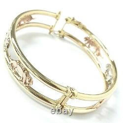 9ct Gold Panther Bangle Ladies Three Colour Yellow White Rose 13.7g 12.5mm Wide