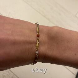 9ct Gold Pearl And Red Coral Antique Bracelet