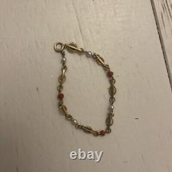 9ct Gold Pearl And Red Coral Antique Bracelet