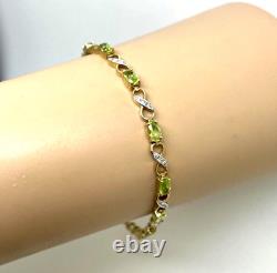 9ct Gold Peridot Diamond Tennis Bracelet 9ct Yellow Gold Hallmarked 19cm