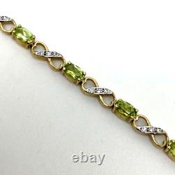 9ct Gold Peridot Diamond Tennis Bracelet 9ct Yellow Gold Hallmarked 19cm