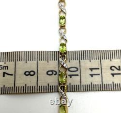 9ct Gold Peridot Diamond Tennis Bracelet 9ct Yellow Gold Hallmarked 19cm