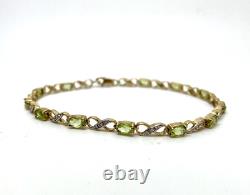 9ct Gold Peridot Diamond Tennis Bracelet 9ct Yellow Gold Hallmarked 19cm