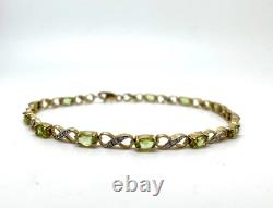 9ct Gold Peridot Diamond Tennis Bracelet 9ct Yellow Gold Hallmarked 19cm