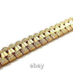 9ct Gold Rolex Style Bracelet White Stones Solid Links Men's Size 42.5g 8 inches