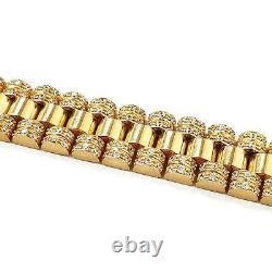 9ct Gold Rolex Style Bracelet White Stones Solid Links Men's Size 42.5g 8 inches