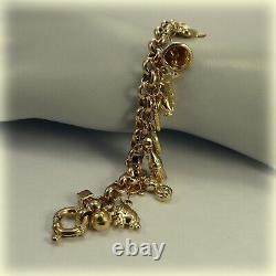 9ct Gold Round Belcher Link 7.5 Charm Bracelet, 24 Charms included