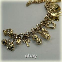 9ct Gold Round Belcher Link 7.5 Charm Bracelet, 24 Charms included