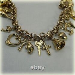 9ct Gold Round Belcher Link 7.5 Charm Bracelet, 24 Charms included
