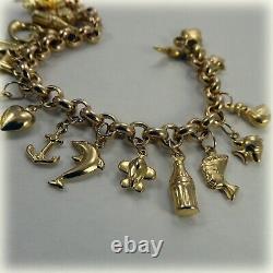 9ct Gold Round Belcher Link 7.5 Charm Bracelet, 24 Charms included