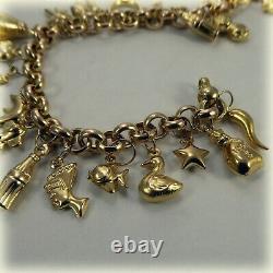 9ct Gold Round Belcher Link 7.5 Charm Bracelet, 24 Charms included