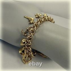 9ct Gold Round Belcher Link 7.5 Charm Bracelet, 24 Charms included