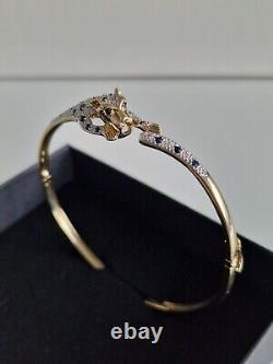 9ct Gold Sapphire & Diamond Panther Leopard Panther Ladies Beautiful Bangle