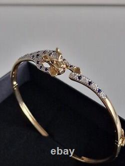 9ct Gold Sapphire & Diamond Panther Leopard Panther Ladies Beautiful Bangle