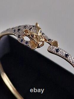 9ct Gold Sapphire & Diamond Panther Leopard Panther Ladies Beautiful Bangle