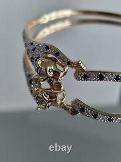 9ct Gold Sapphire & Diamond Panther Leopard Panther Ladies Beautiful Bangle