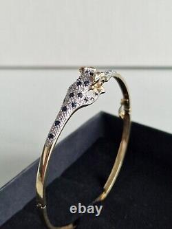 9ct Gold Sapphire & Diamond Panther Leopard Panther Ladies Beautiful Bangle