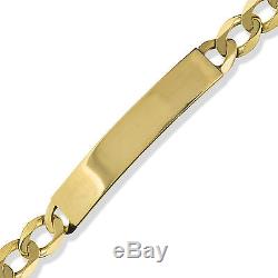 9ct Gold Solid Identity Curb Link ID Gents Mens Bracelet Free Engraving Gift Box