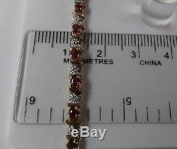 9ct Gold Solid Real Ruby & Diamond Bracelet. 7.1g. 7.25 inch. Hallmarked