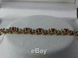 9ct Gold Solid Real Ruby & Diamond Bracelet. 7.1g. 7.25 inch. Hallmarked