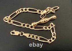 9ct Gold T Bar Figaro Bracelet. Full Length 20cms (8ins) W 4mm. Weighs 3.7g