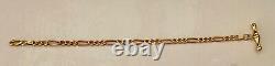 9ct Gold T Bar Figaro Bracelet. Full Length 20cms (8ins) W 4mm. Weighs 3.7g