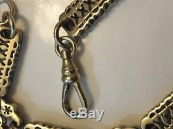 9ct Gold Victorian Style Stars & Bars Watch Chain Bracelet 17.8g 7.5 Not Scrap