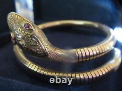 9ct Gold Vintage Flexible Coil SNAKE Bangle With RUBY EYES Crop & Farr