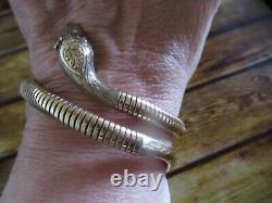 9ct Gold Vintage Flexible Coil SNAKE Bangle With RUBY EYES Crop & Farr