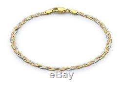9ct Gold YellowithRose/White Diamond-Cut Herringbone Bracelet 19cm/7.5 Gift Boxed