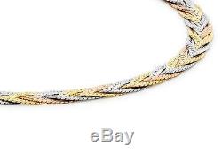 9ct Gold YellowithRose/White Diamond-Cut Herringbone Bracelet 19cm/7.5 Gift Boxed