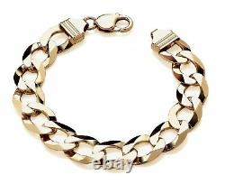 9ct Gold on Silver Chunky Men's Curb Bracelet 14mm Wide 8.75 inch