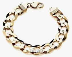 9ct Gold on Silver Chunky Men's Curb Bracelet 14mm Wide 8.75 inch