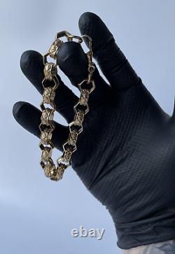9ct Gold on Silver HEXAGON Bracelet 9 INCH MEN'S 12MM HEAVY Belcher