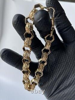 9ct Gold on Silver HEXAGON Bracelet 9 INCH MEN'S 12MM HEAVY Belcher
