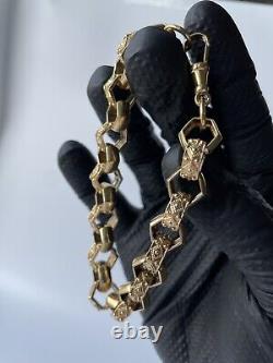 9ct Gold on Silver HEXAGON Bracelet 9 INCH MEN'S 12MM HEAVY Belcher