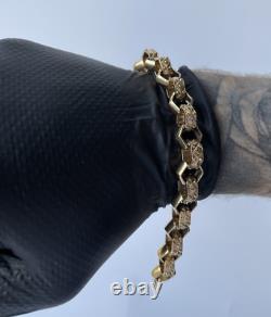 9ct Gold on Silver HEXAGON Bracelet 9 INCH MEN'S 12MM HEAVY Belcher