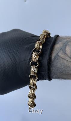 9ct Gold on Silver HEXAGON Bracelet 9 INCH MEN'S 12MM HEAVY Belcher