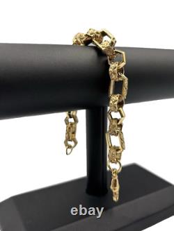 9ct Gold on Silver HEXAGON GYPSY LINK Large Belcher Bracelet 9 INCH