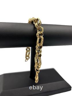 9ct Gold on Silver HEXAGON GYPSY LINK Large Belcher Bracelet 9 INCH